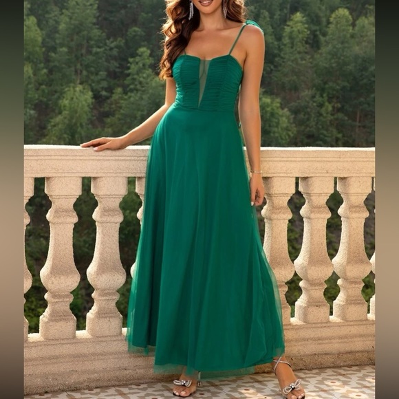 Luxe mesh overlay party formal evening prom bridesmaids dress - Picture 4 of 11